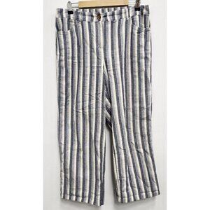Chicos Gray White Striped Linen High Rise Casual Cropped Pants Size Large